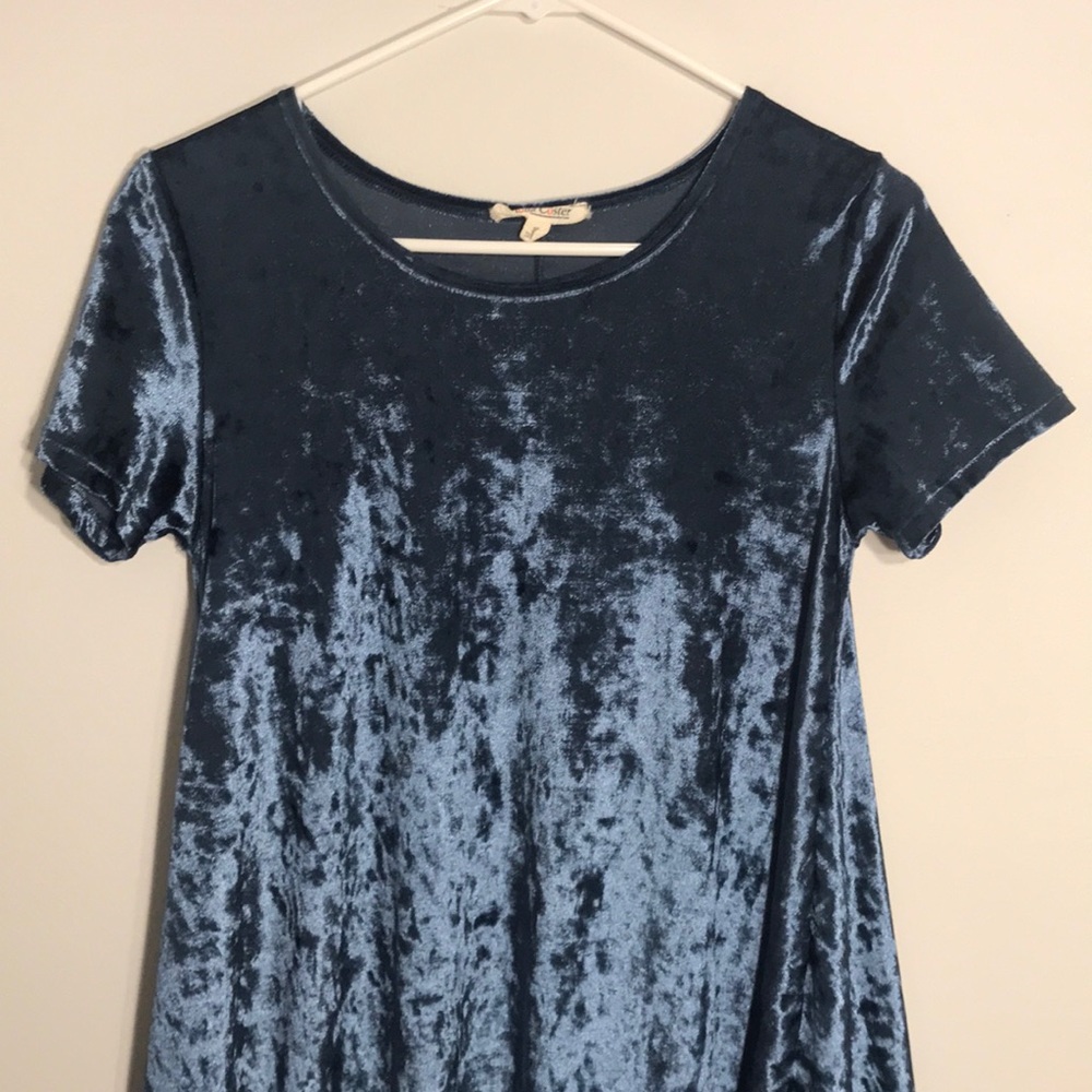 blue crushed velvet dress